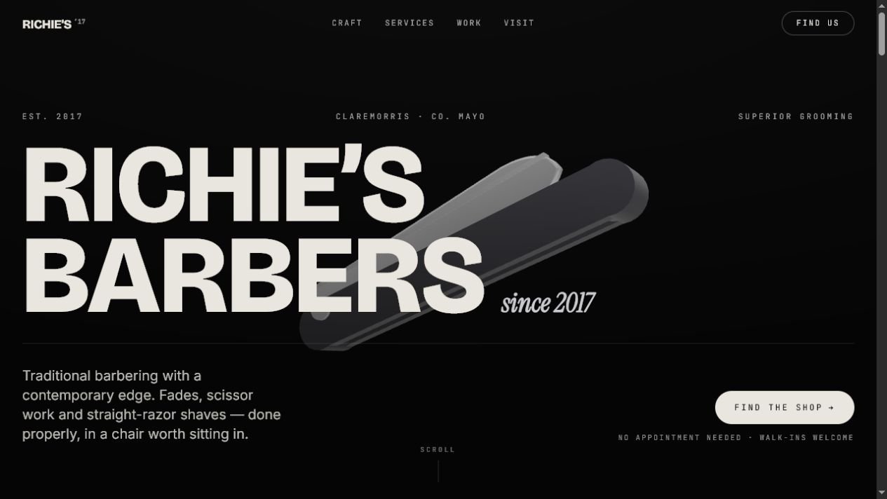 Richie's Barbers website homepage